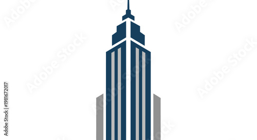 Minimalist representation of a tall skyscraper in a geometric architectural illustration