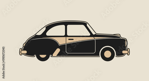 Retro Car Illustration: A Stylish and Classic Vehicle on a Creamy Background