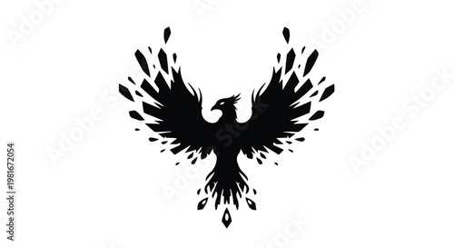 Phoenix bird silhouette rising from the ashes represents a powerful symbol of rebirth and transformation, beautifully rendered as a minimalist graphic icon against a clean white background.