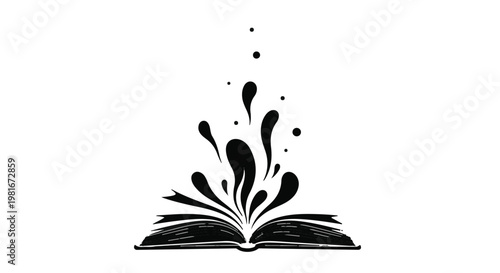 Book displaying creative ideas emerging from open pages represents the power of storytelling and literature as a source of endless inspiration for writers, readers, and students alike.