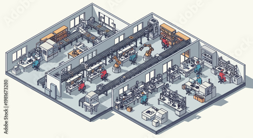 Isometric Laboratory Layout with Scientists and Equipment