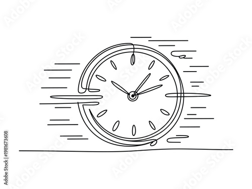 Simple line drawing of a clock speeding fast with motion lines around it  time concept