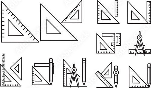 A collection of various drawing and drafting tools