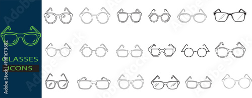 A collection of glasses icons in different shapes and sizes