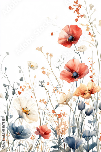 Delicate Watercolor Floral Arrangement with Wild Poppies
