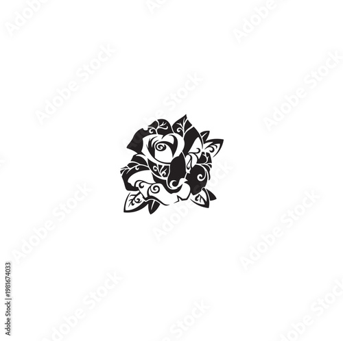 Foto Black and white floral background with decorative flowers and leaves illustratio