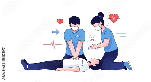 CPR Training: Rescuers Perform Cardiopulmonary Resuscitation on Unconscious Person