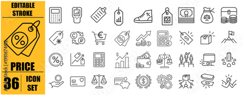 Price icon set. Invoice and discount symbol. Vector illustration.