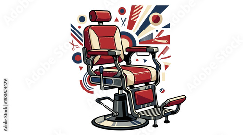 Vintage Red Barber Chair Illustration.
