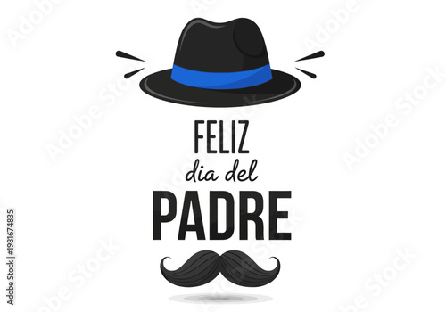 Foto Feliz Dia del Padre Spanish Greeting Card with Fedora Hat and Mustache Illustrat