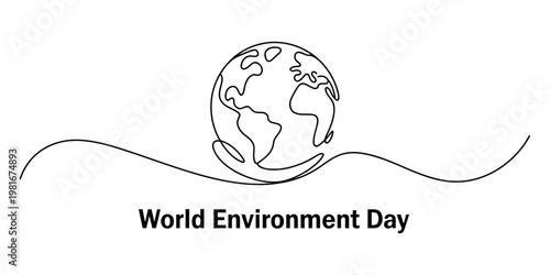 Minimalist continuous line drawing of the earth globe for celebrating world environment day event Vector, illustration