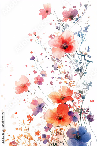 Graceful watercolor display of colorful blooming wildflowers