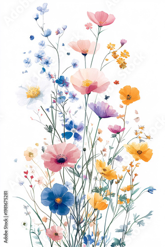 Delicate watercolor wildflower bouquet on a white background
