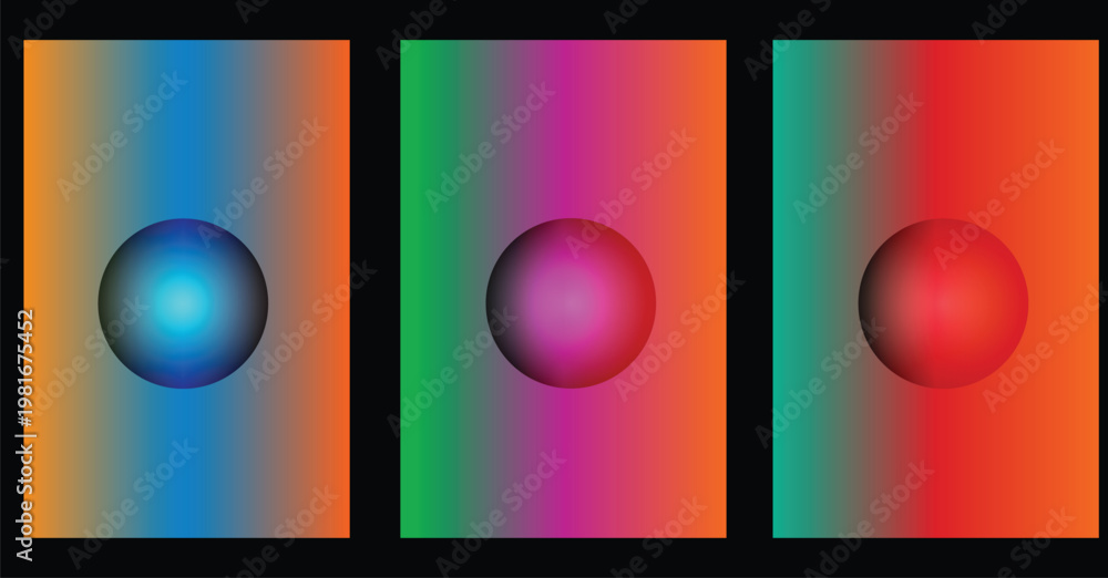 Fototapeta premium Gradient spheres a colorful abstract composition of three vertical panels