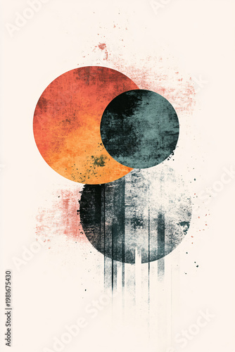 Modern Abstract Painting with Grunge Textured Circles