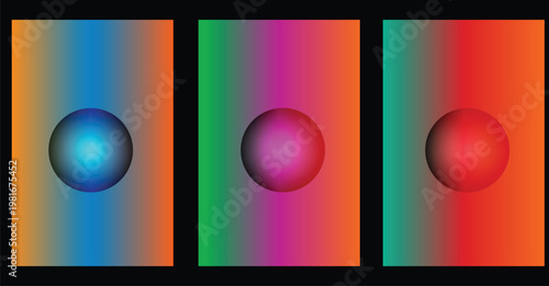Gradient spheres a colorful abstract composition of three vertical panels