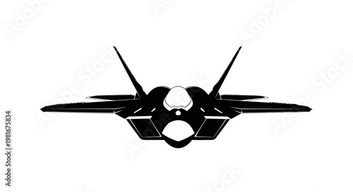 Powerful Military Aircraft Front View, Modern Jet Fighter Silhouette