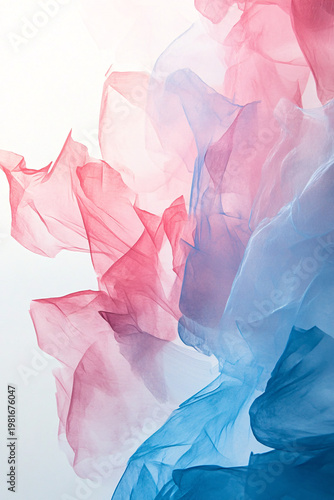 Ethereal wave of transparent pink and blue colored fabric