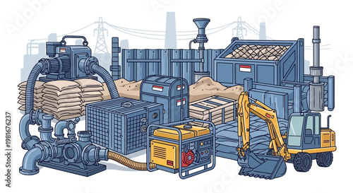 Industrial Construction Equipment and Machinery Collection, Heavy Duty Construction Site Elements