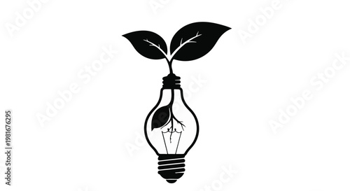 Lightbulb containing a growing organic sprout symbolizes sustainable innovation and the integration of green energy solutions into everyday household or commercial lighting technology.