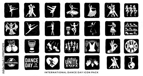International Dance Day Vector Icon Pack - Professional Silhouette Illustrations for Global Performing Arts