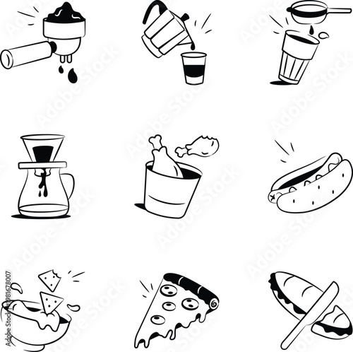 Set of Doodle Style Food and Drink Icons 