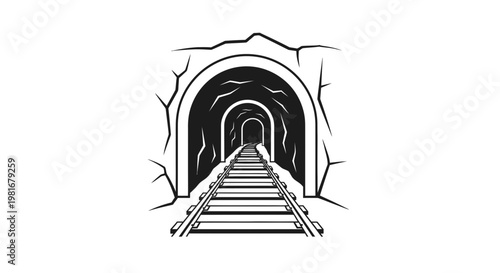 Railway Track Vanishing Point Inside Dark Tunnel Perspective