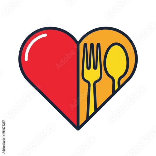 Heart shaped Illustration with Dining Utensils for Health and Wellness Concepts