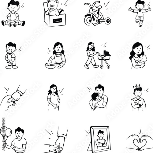 Set of Hand Drawn Parenting Icons 