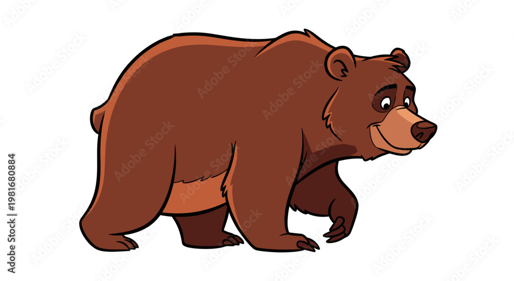 Fototapeta premium Brown Bear Walking Vector Illustration, Cute Cartoon Grizzly Character Design for Kids Projects and Wildlife Educational Graphic Assets