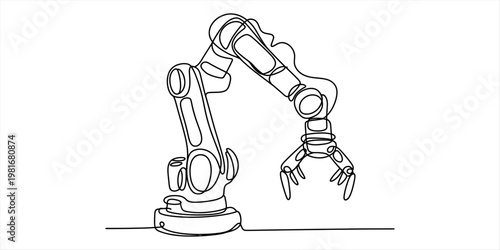 A single continuous line drawing of an industrial robotic arm used for factory automation tasks Vector, illustration