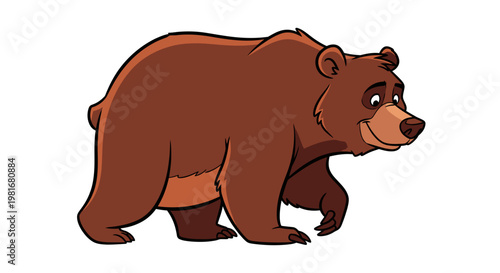 Brown Bear Walking Vector Illustration, Cute Cartoon Grizzly Character Design for Kids Projects and Wildlife Educational Graphic Assets