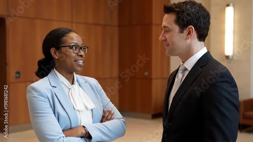 Wallpaper Mural Professional Multi-Ethnic Colleagues Having a Business Discussion in a Modern Corporate Office Lobby Torontodigital.ca