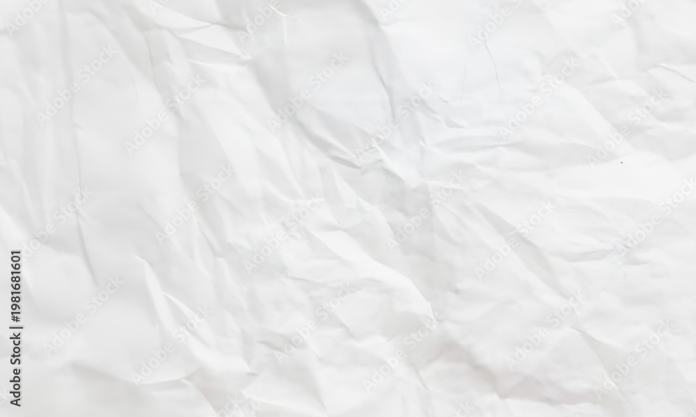 Naklejka premium White Crumpled Paper Texture Background with Wrinkled Fold Pattern, Abstract Clean Surface Design for Minimal Digital, Poster, Print and Creative Graphic Use