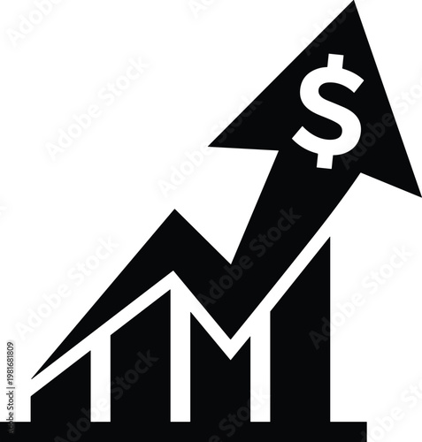 Rising dollar symbol on upward arrow graph line