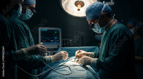 Medical professionals performing laparoscopic surgery using advanced technology.