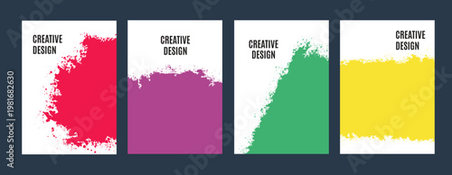 Abstract brush stroke cover designs featuring vibrant colors and minimalist text for creative projects