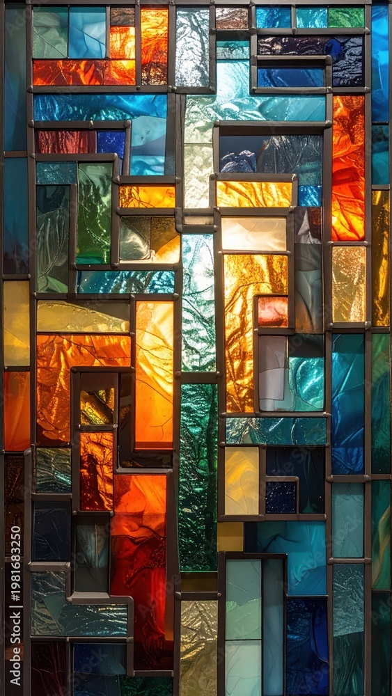 Fototapeta premium Colorful Abstract Stained Glass Design with Geometric Patterns