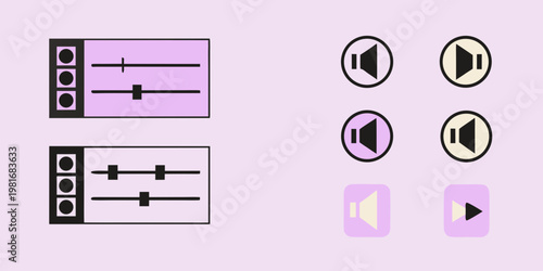 Minimalist audio interface elements with sliders and playback controls