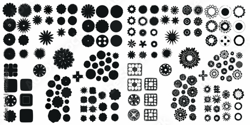 An assortment of various black circular and geometric patterned designs