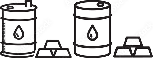 Two oil barrels and gold bars illustration with industry commodity business investment petroleum precious container resource illustration representation commercial
