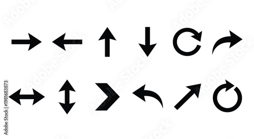 Collection of black arrow icons displaying various directions and movements