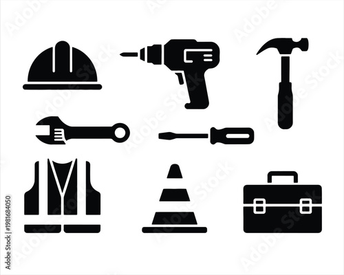 Construction and Repair Tools icons set. construction tools and equipment silhouette icons