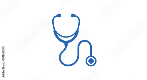 A simple blue illustration of a medical stethoscope on a white background