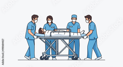 Medical Team Transporting Patient on Stretcher, Emergency Care, Healthcare Professionals