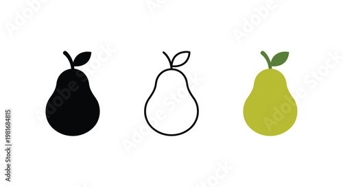 Three pear illustrations solid black outline and light green