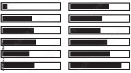 Progress bar UI interface with black filled rectangles and white space, grid of multiple loading indicators in bold outline