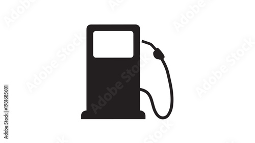 Gas pump icon with fuel nozzle and hose silhouette in clean vector style featuring gasoline, diesel, station with charging and energy elements for