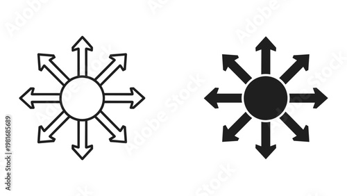 Central circle arrows flow outline filled diagram