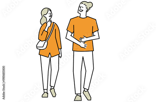 爽やかで健やかなZ世代カップルの線画イラスト